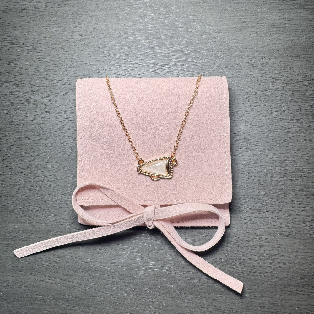 Cheer Megaphone Pink Mother Of Pearl Necklace Gold Chain 17-19" Kendra